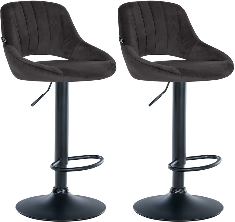 Lot de 2 tabourets de bar réglables en velours noir dossier ajouré et pied métal noir 10_0006143