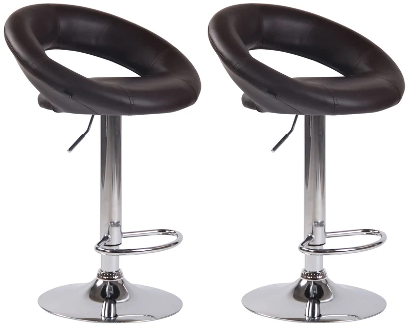 Lot de 2 tabourets de bar en synthétique marron design moderne base métal aspect chromé TDB10563