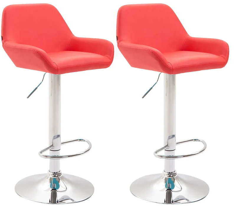 Lot de 2 tabourets de bar repose-pieds en forme d'arc en métal chromé assise en PVC rouge 10_0004023