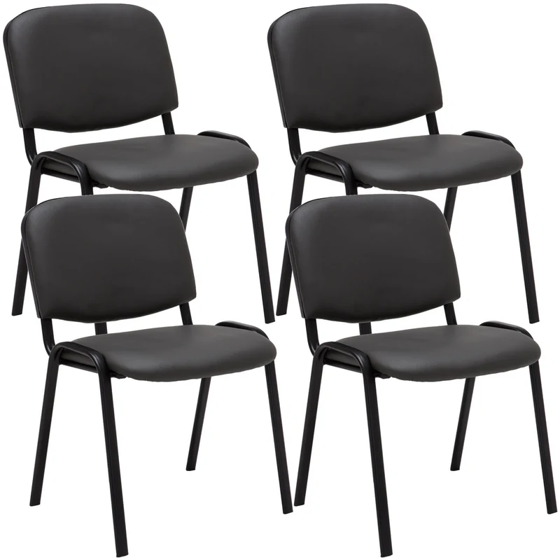 Lot de 4 chaises visiteur empilable zone d'attente en PVC gris piètement à 4 pieds en métal noir 10_0003185