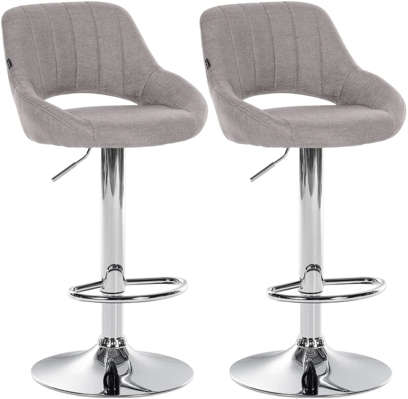 Lot de 2 tabourets de bar avec repose-pieds pivotant et réglable en tissu gris et métal TDB10809