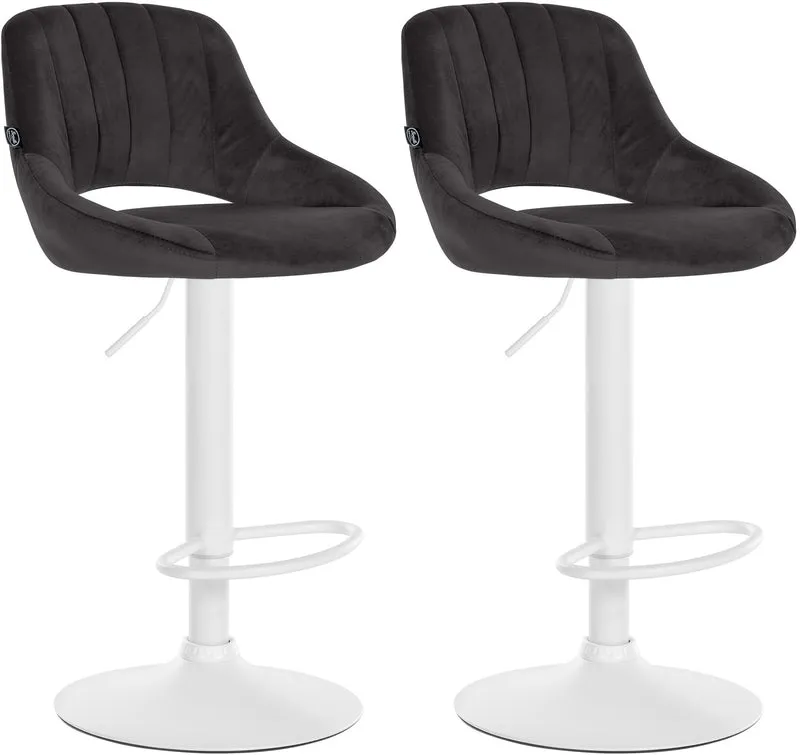 Lot de 2 tabourets de bar réglables en velours noir dossier ajouré et pied métal blanc 10_0006144