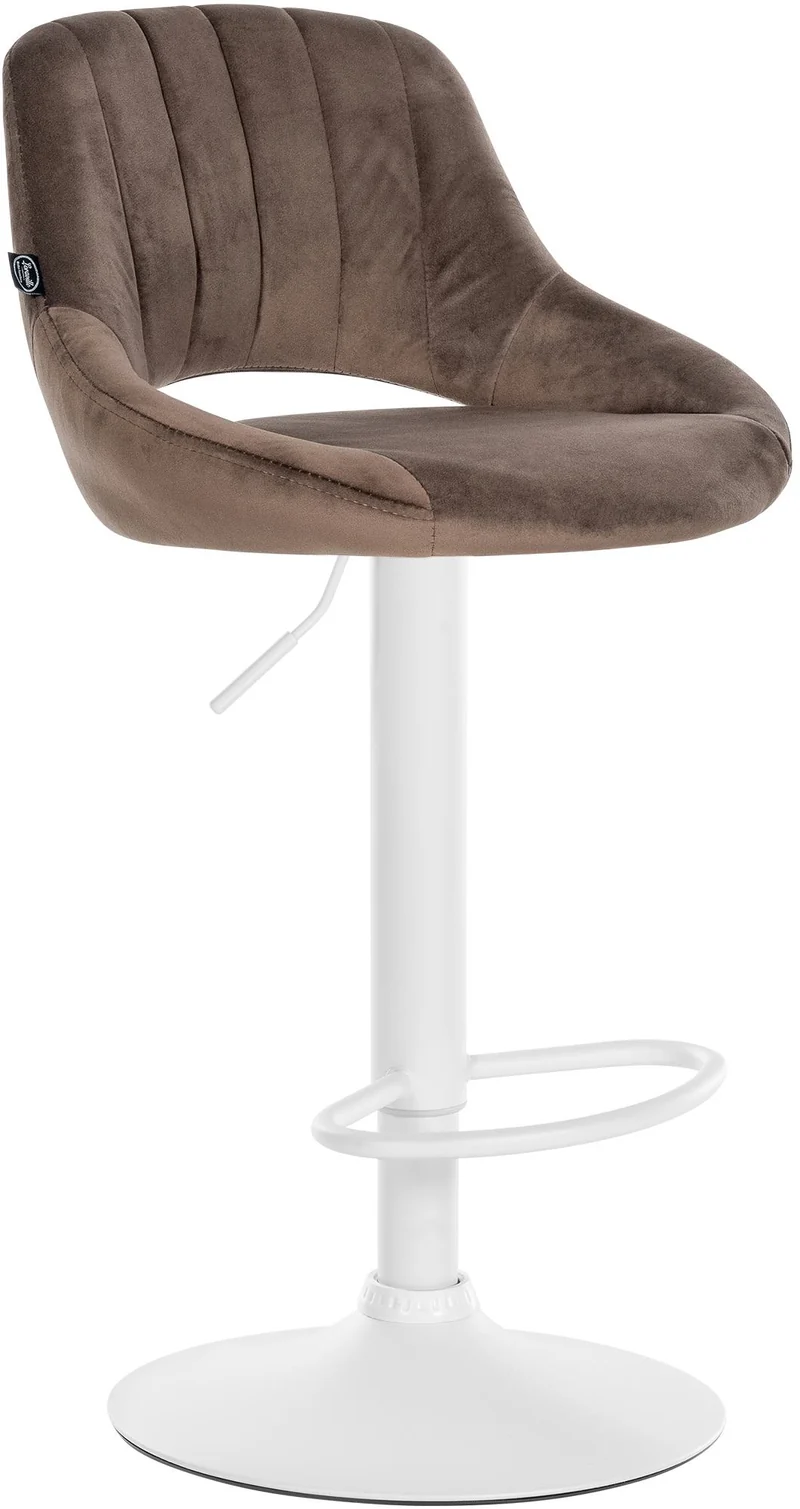 Tabouret de bar x1 réglable en hauteur en velours marron dossier ajouré et pied métal blanc 10_0005730
