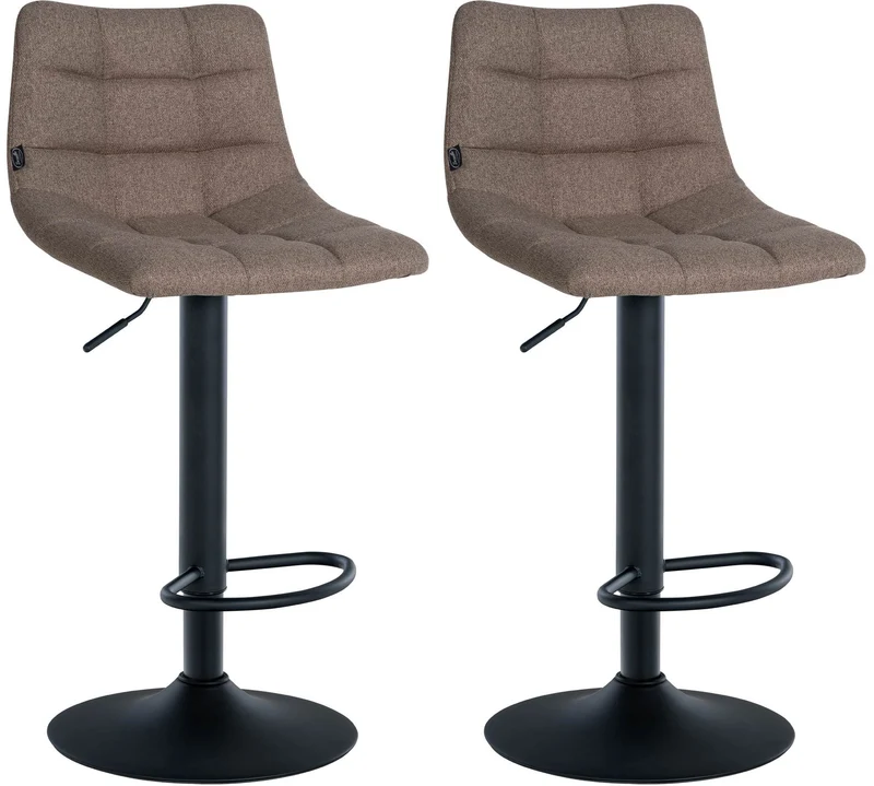 Lot de 2 tabourets de bar en tissu taupe base métal noir réglable en hauteur et repose-pieds TDB10619