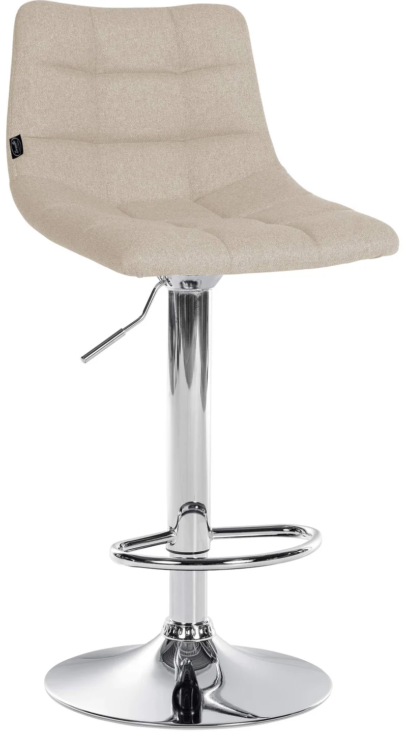 Tabouret de bar x1 moderne en tissu crème motif matelassé piètement trompette métal chromé 10_0005967