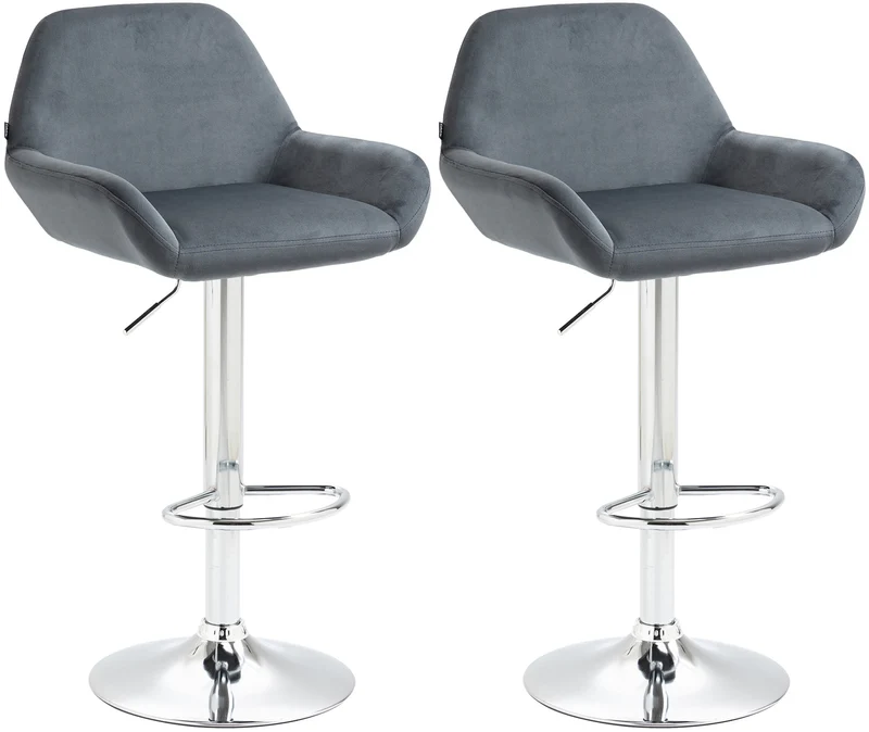 Lot de 2 tabourets de bar repose-pieds en forme d'arc en métal chromé assise en velours gris foncé 10_0004031