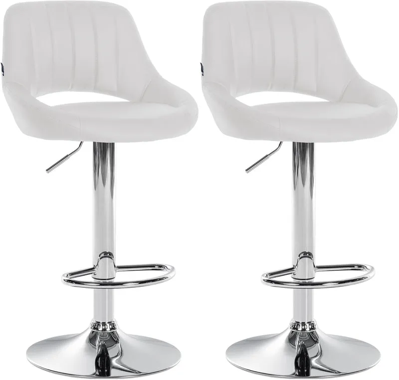 Lot de 2 tabourets de bar avec repose-pieds en forme d'arc assise en similicuir blanc cadre en métal TDB10754