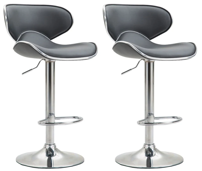 Tabouret de bar chaise de bar x2 hauteur réglable avec repose pieds en synthétique gris et métal TDB10131