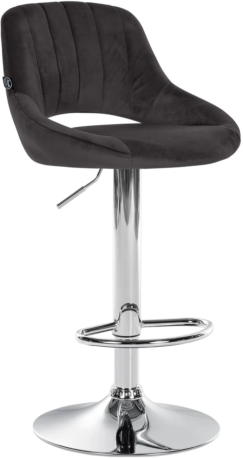 Tabouret de bar x1 avec repose-pieds pivotant et réglable en velours noir et métal 10_0005216