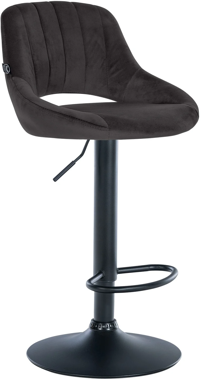 Tabouret de bar x1 réglable en hauteur en velours noir dossier ajouré et pied métal noir 10_0005794