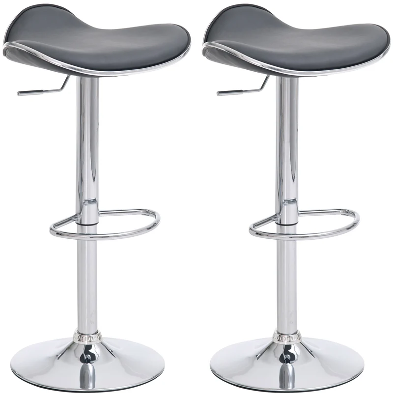 Lot de 2 tabourets de bar en synthétique gris pieds métal chromé pivotant et hauteur réglable TDB10306