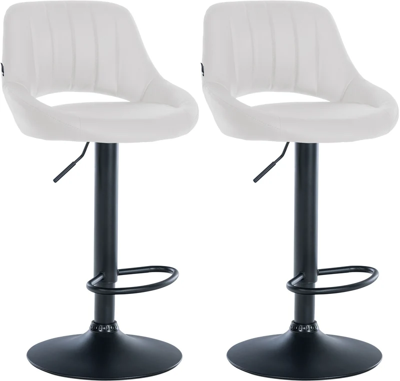 Lot de 2 tabourets de bar chaises hautes réglables en PVC blanc dossier ajouré et pied métal noir 10_0006491