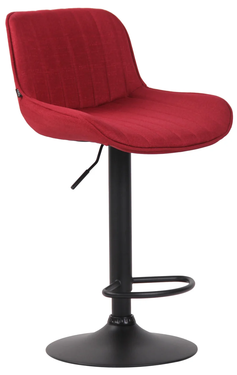 Tabouret de bar chaise haute x1 en tissu rouge coutures verticales support en métal noir 10_0005118