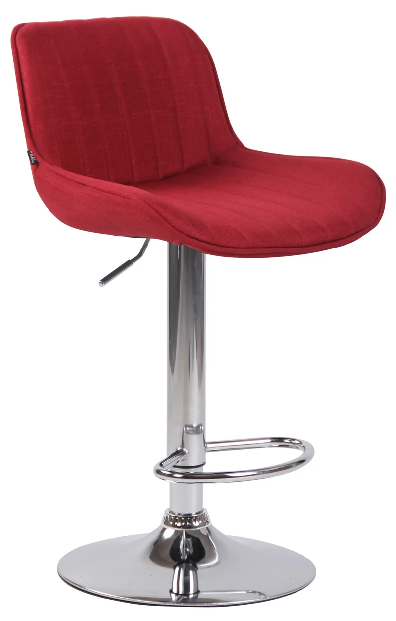 Tabouret de bar chaise haute x1 en tissu rouge coutures verticales support en métal chromé 10_0005116