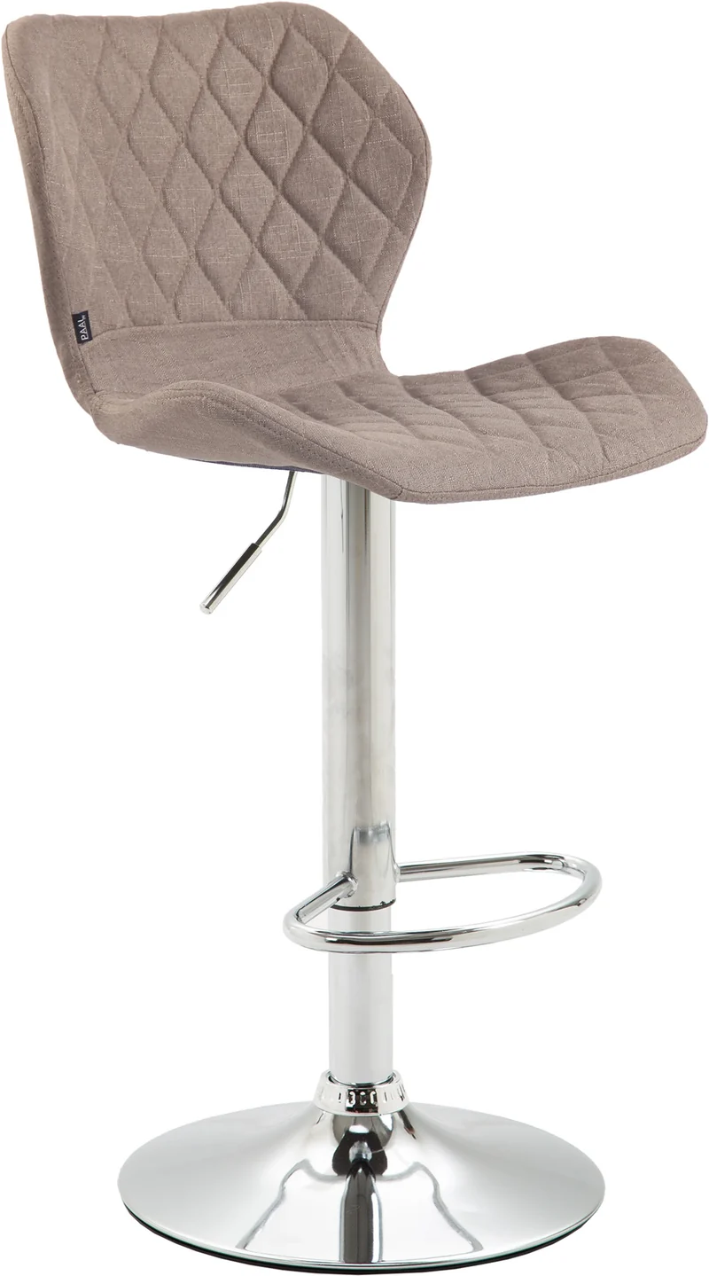 Tabouret de bar x1 avec coutures décoratives en forme de losanges en tissu taupe et métal chromé 10_0004656