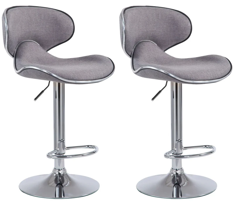 Lot de 2 tabourets de bar pivotant design moderne en tissu gris support en métal chromé 10_0004269