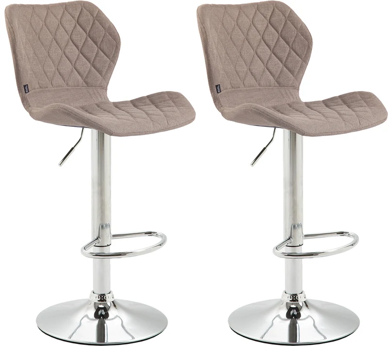 Lot de 2 tabourets de bar avec coutures décoratives en forme de losanges en tissu taupe et métal chromé 10_0004113