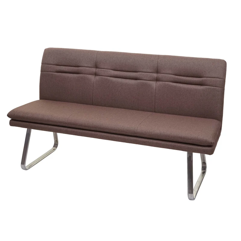 Banc canapé de salle à manger banquette rembourrée avec dossier en tissu marron et acier inoxydable brossé longueur 160 cm 04_0005851