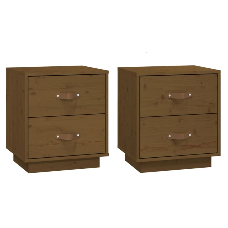 Lot de 2 tables de chevet avec deux tiroirs 40 x 34 x 45 cm bois pin marron miel DEC036221