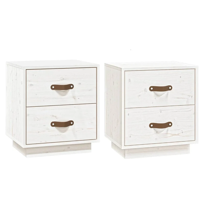 Lot de 2 tables de chevet avec deux tiroirs 40 x 34 x 45 cm bois de pin blanc DEC036216
