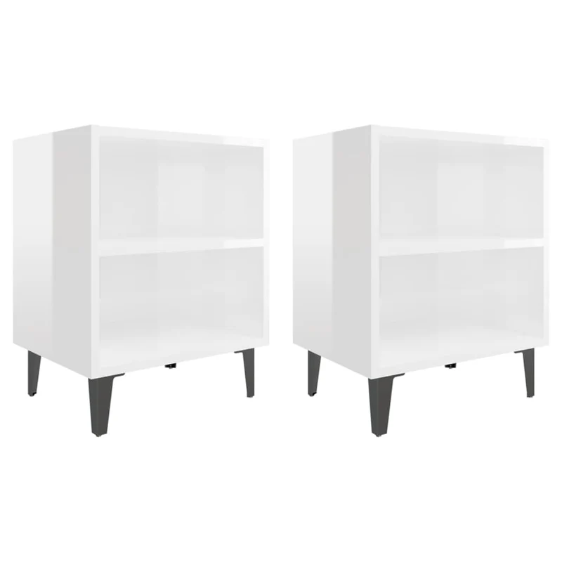 Lot de 2 tables de chevet avec compartiment étagères 40 x 30 x 50cm bois d'ingénierie blanc et métal DEC036189