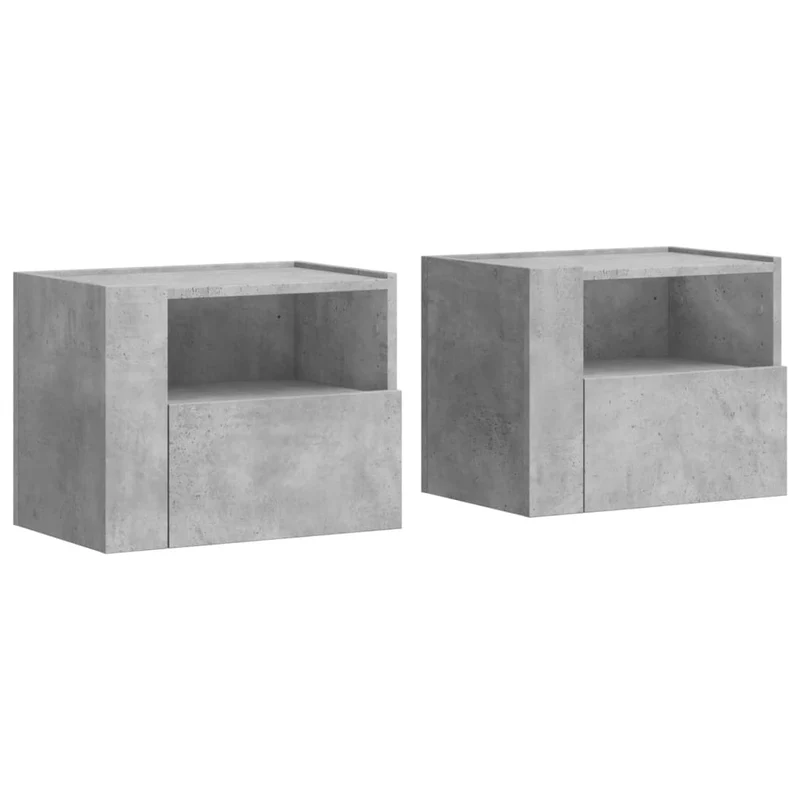 Lot de 2 tables de chevet murales avec tiroir et compartiment ouvert 45 x 30 x 35 cm bois d'ingénierie gris DEC036086