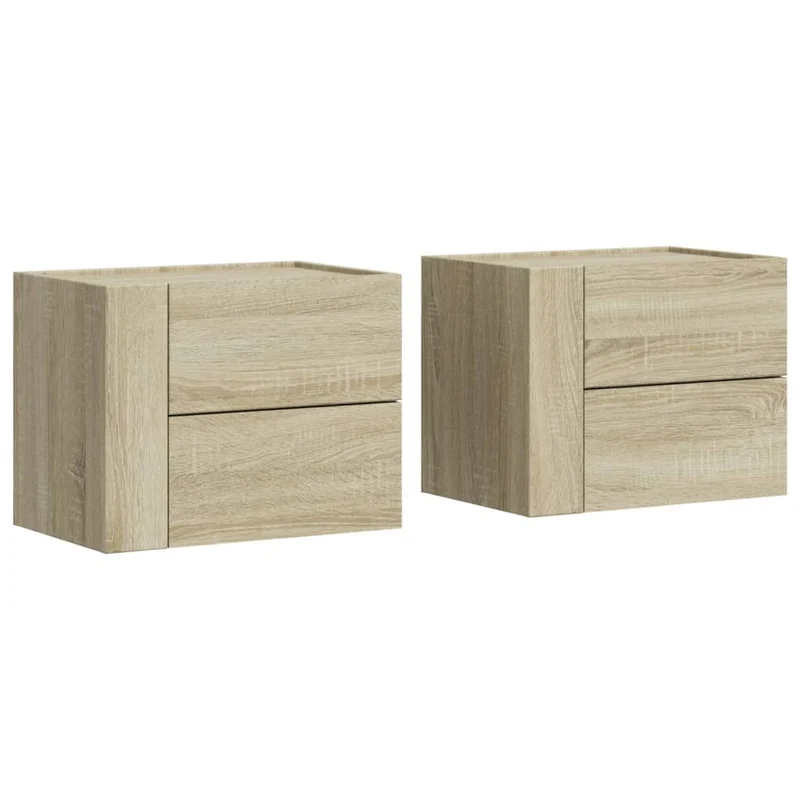 Lot de 2 tables de chevet murales avec deux tiroirs 45 x 30 x 35 cm bois d'ingénierie couleur chêne DEC036073