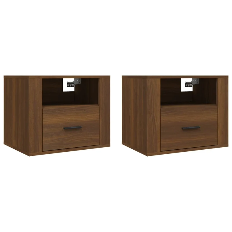 Lot de 2 tables de chevet murales avec tiroir et compartiment ouvert 50 x 36 x 40 cm bois d'ingénierie marron DEC036064