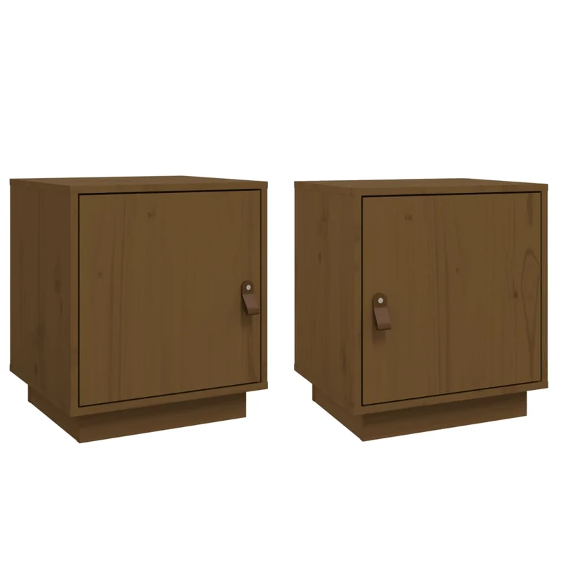 Lot de 2 tables de chevet avec compartiment avec porte 40 x 34 x 45cm bois de pin couleur marron miel DEC035921
