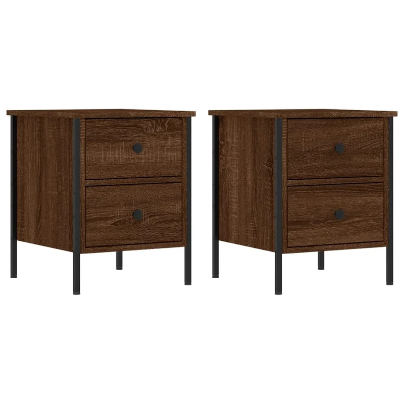 Lot de 2 tables de chevet avec deux tiroirs 40 x 42 x 50cm bois d'ingénierie marron et fer DEC035857
