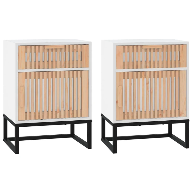 Lot de 2 tables de chevet avec tiroir et compartiment avec porte 40 x 30 x 55,5cm bois ingénierie et fer DEC035780
