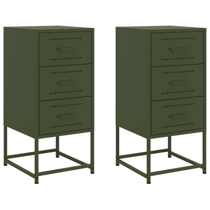Lot de 2 tables de chevet avec 3 tiroirs 36 x 39 x 78 cm acier vert DEC035774