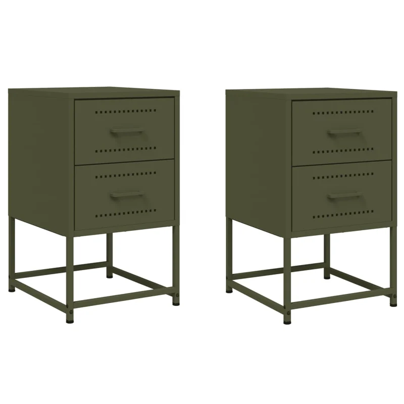 Lot de 2 tables de chevet avec deux tiroirs 36 x 39 x 60,5 cm acier vert DEC035771