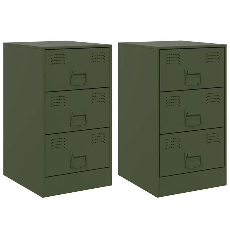 Lot de 2 tables de chevet avec 3 tiroirs 34,5 x 39 x 62 cm acier vert DEC035760