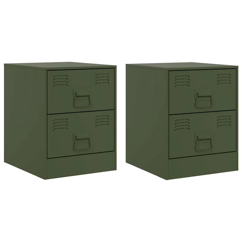 Lot de 2 tables de chevet avec deux tiroirs 34,5 x 39 x 44 cm acier vert DEC035755