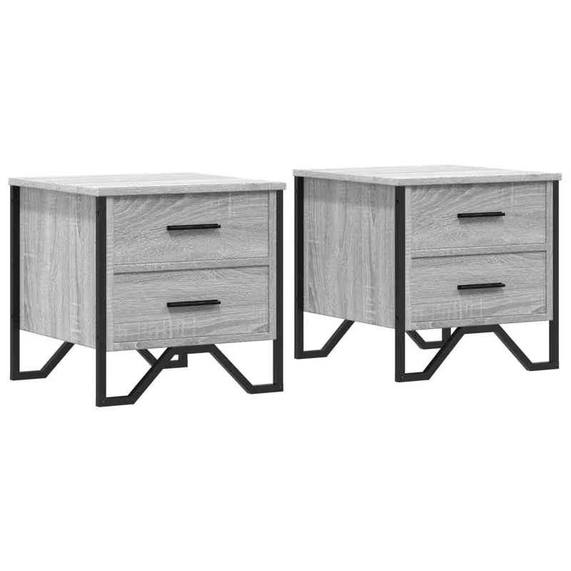 Lot de 2 tables de chevet avec deux tiroirs 40 x 41 x 40cm bois d'ingénierie gris et métal DEC035726