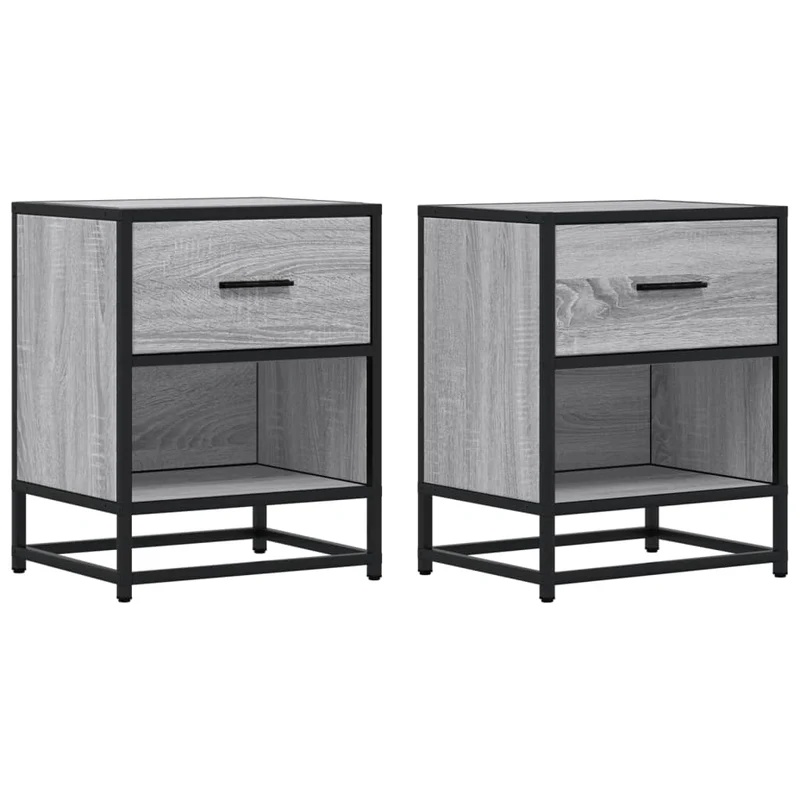 Lot de 2 tables de chevet avec 1 tiroir et 1 compartiment 40 x 31 x 50 cm bois ingénierie gris DEC035671