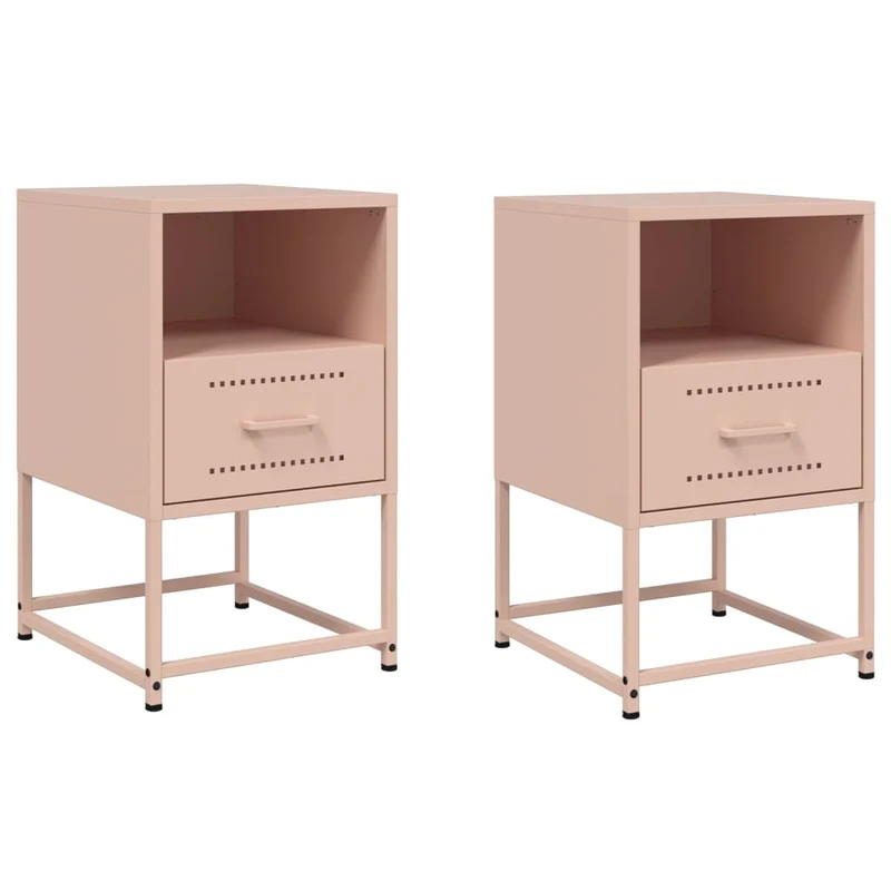 Lot de 2 tables de chevet avec tiroir et compartiment ouvert 36 x 39 x 60,5 cm acier rose DEC035636