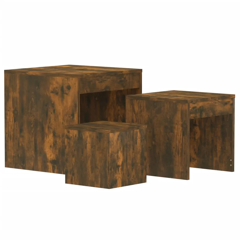 Lot de 3 tables d'appoint gigognes en bois d'ingénierie marron DEC032714