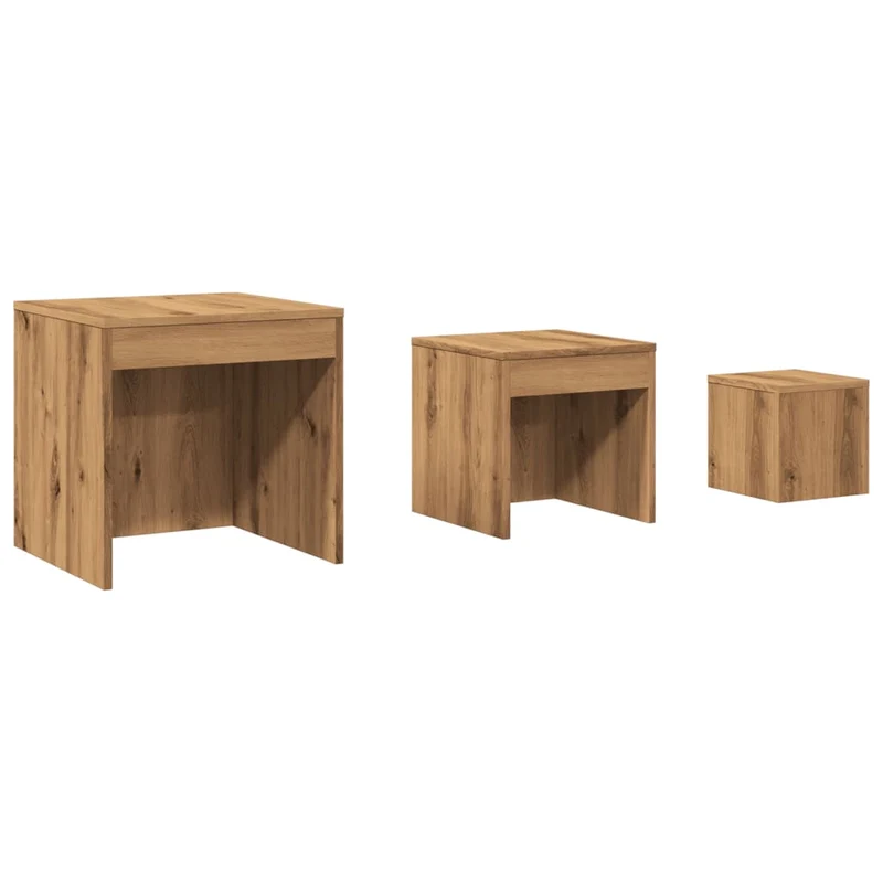 Lot de 3 tables d'appoint gigognes en bois d'ingénierie marron DEC032713