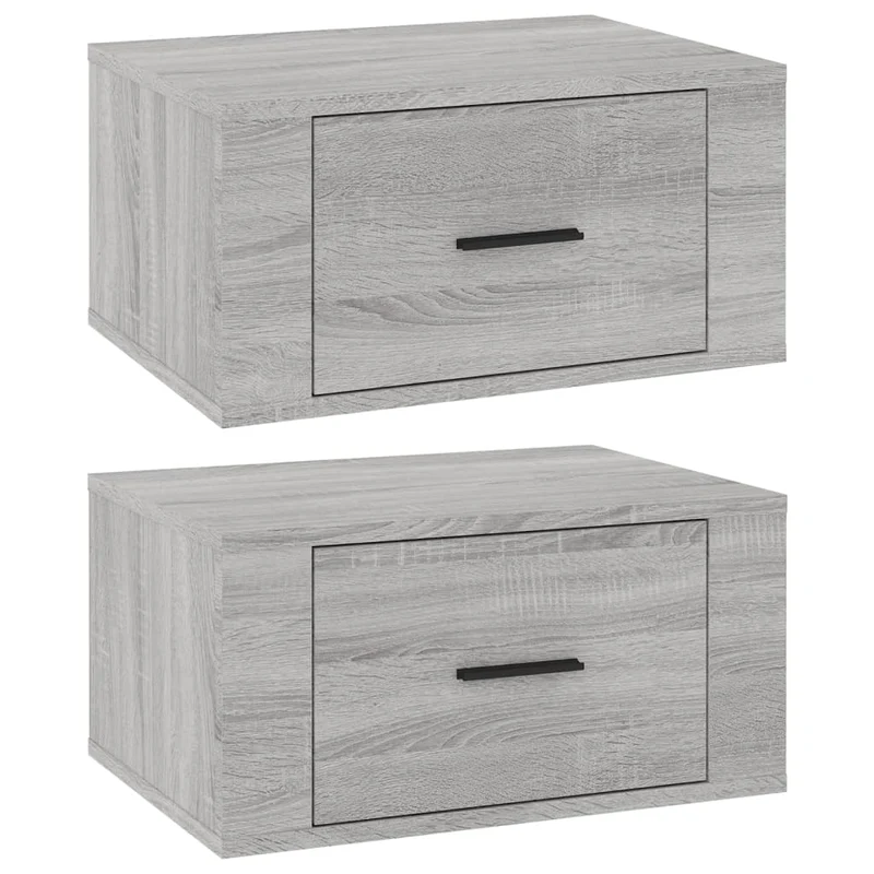 Lot de 2 tables de chevet murales avec tiroir 50 x 36 x 25 cm bois d'ingénierie gris DEC036116