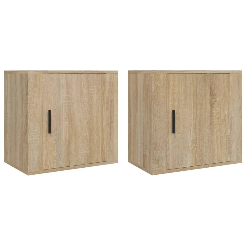Lot de 2 tables de chevet murales compartiment avec porte 50 x 30 x 47 cm bois d'ingénierie couleur chêne DEC036074