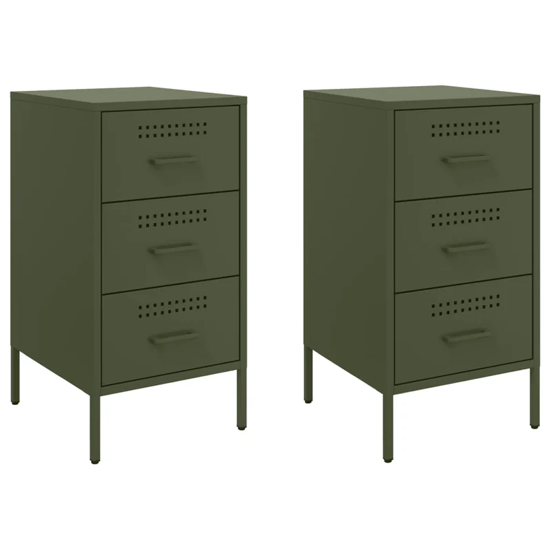Lot de 2 tables de chevet avec 3 tiroirs 36 x 39 x 68 cm acier vert DEC035773