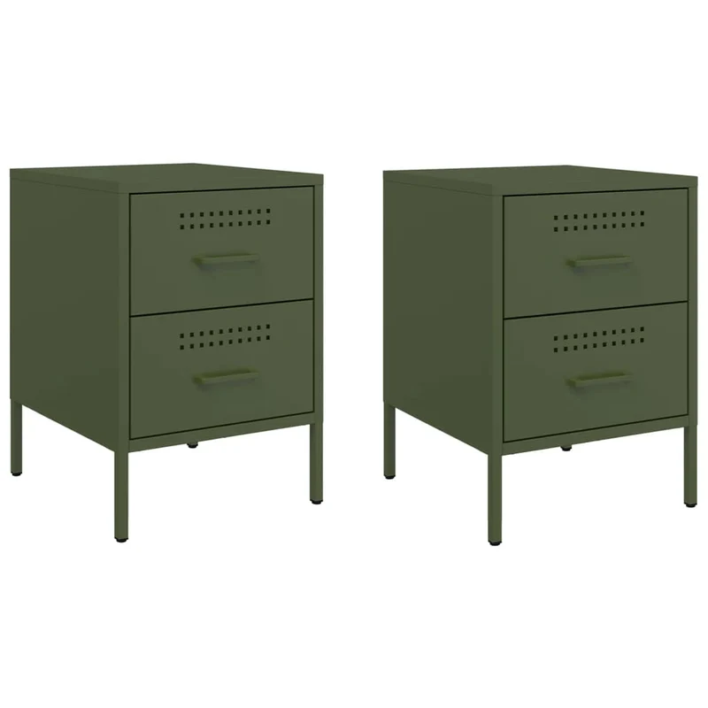 Lot de 2 tables de chevet avec deux tiroirs 36 x 39 x 50,5 cm acier vert DEC035767