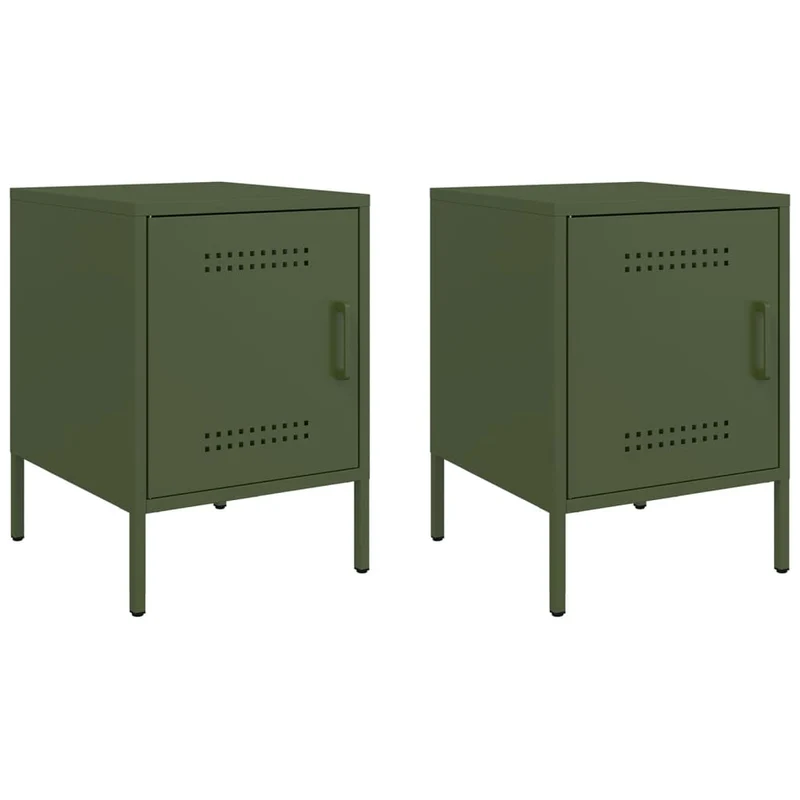 Lot de 2 tables de chevet avec compartiment porte 36 x 39 x 50,5 cm acier vert DEC035766