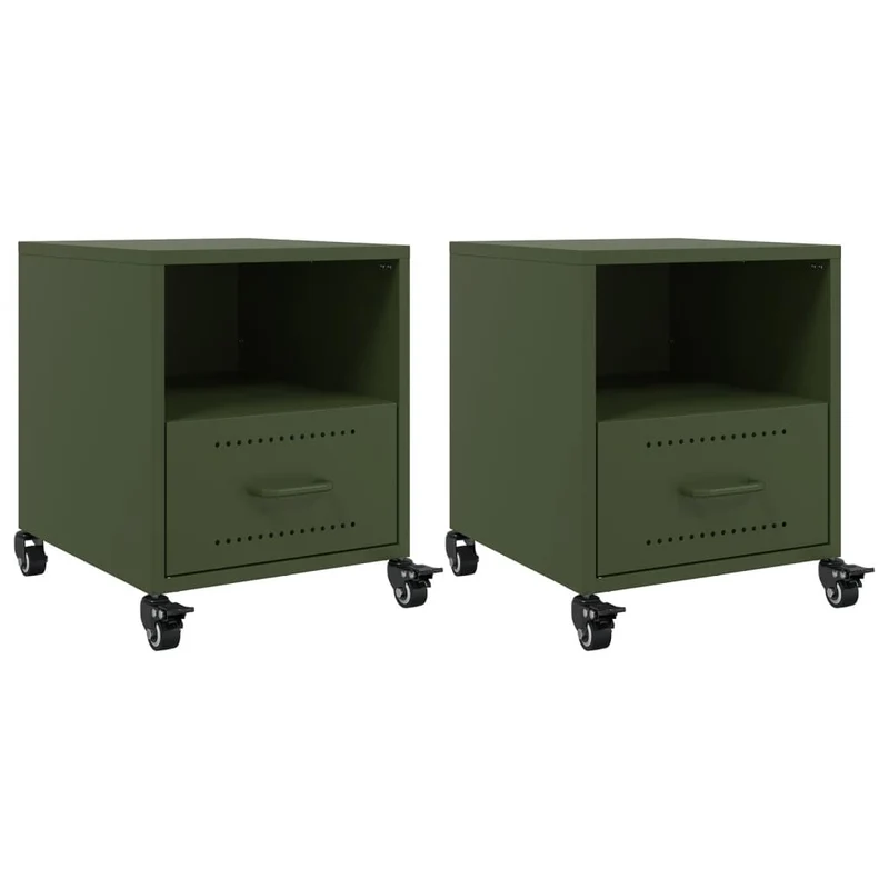 Lot de 2 tables de chevet sur roulettes avec tiroir et compartiment ouvert 36 x 39 x 43,5 cm acier vert DEC035764