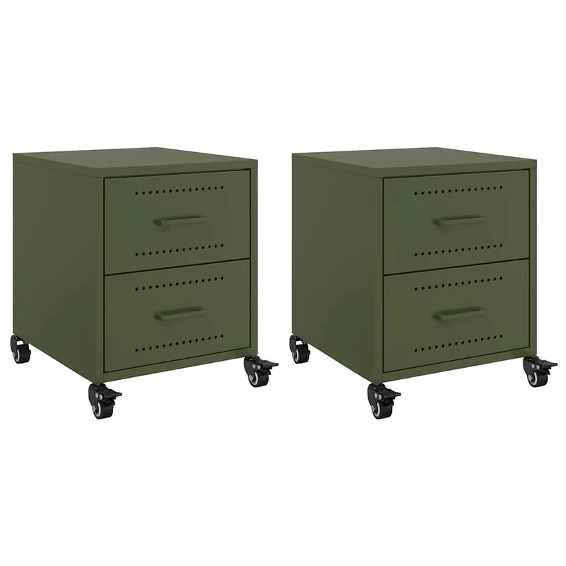 Lot de 2 tables de chevet sur roulettes avec deux tiroirs 36 x 39 x 43,5 cm acier vert DEC035762