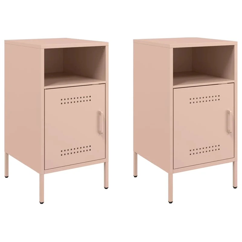 Lot de 2 tables de chevet avec 2 compartiments 36 x 39 x 68 cm acier rose DEC035637