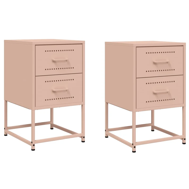 Lot de 2 tables de chevet avec deux tiroirs 36 x 39 x 60,5 cm acier rose DEC035634