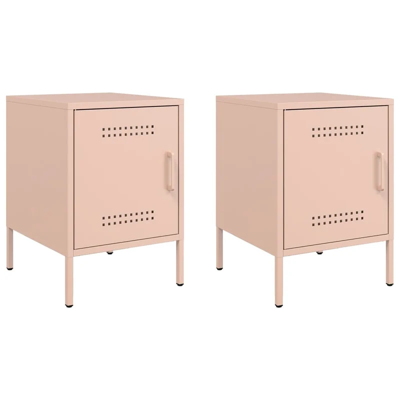 Lot de 2 tables de chevet compartiment avec porte 36 x 39 x 50,5 cm acier rose DEC035631
